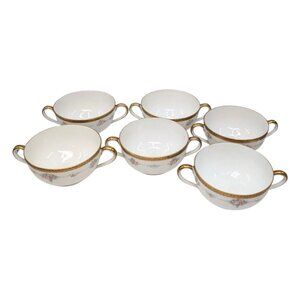 Antique Noritake M Bouillon Cup LOT OF 6 Roses Gold Encrusted N224 Double Handle